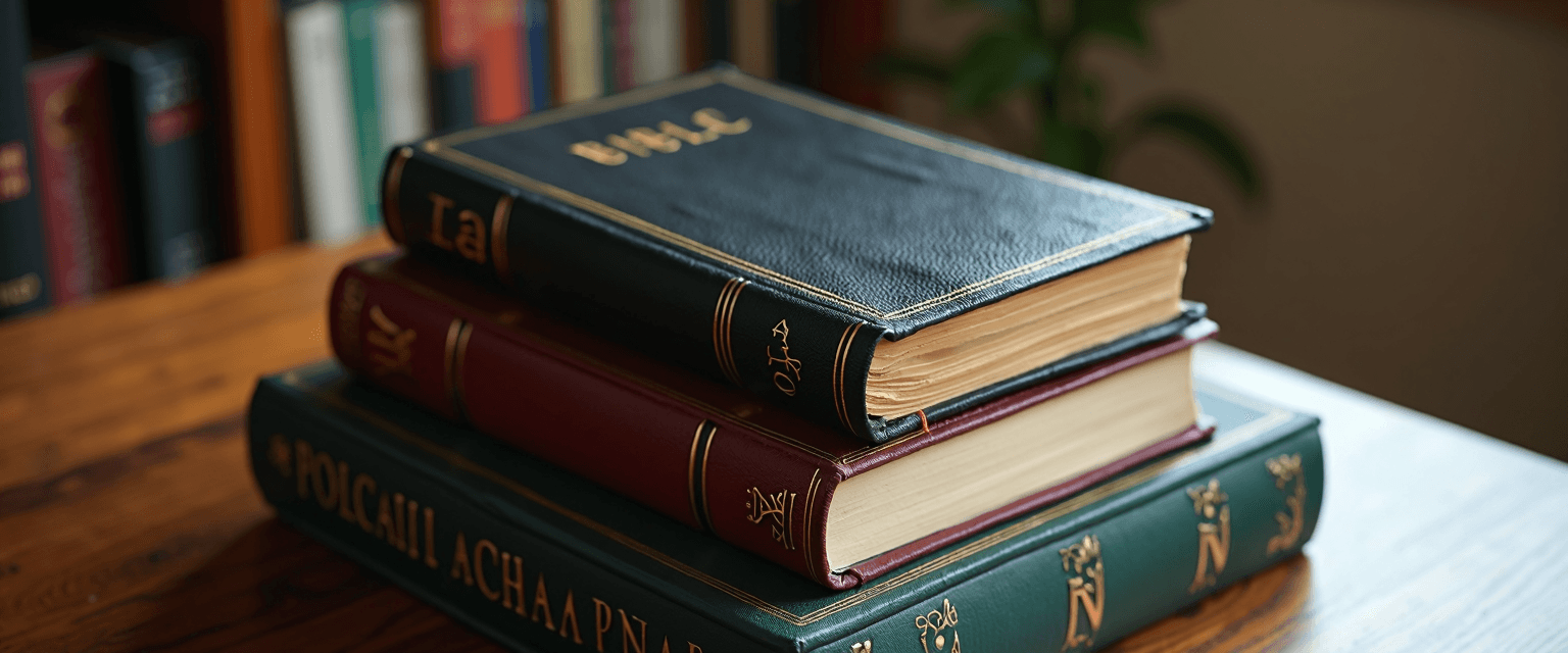 Bible and theological texts on a study desk